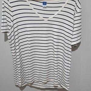 Old Navy Black and White Striped V-Neck Tee